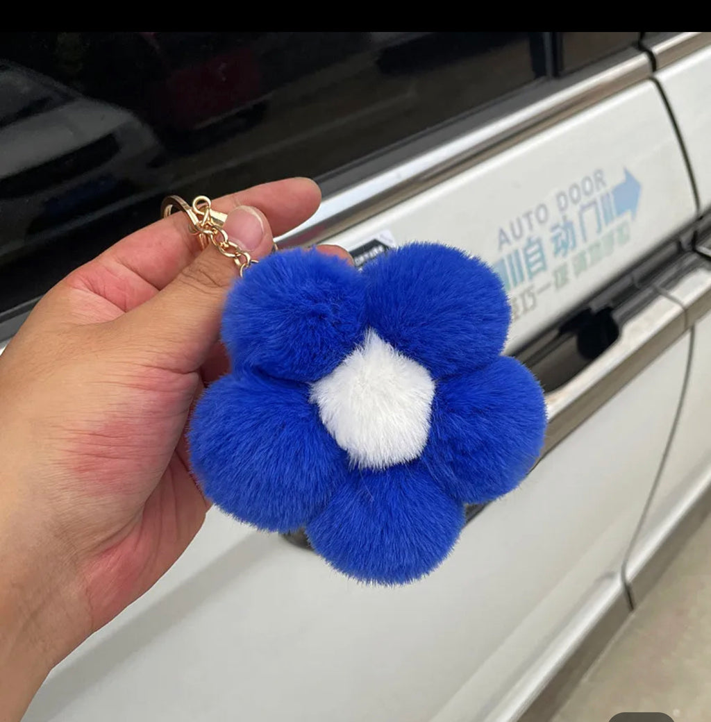 JewelryBund Cute Owl Fluffy Ball Popular Car Pendant Women Accessories Wholesale Key Chain - Blue